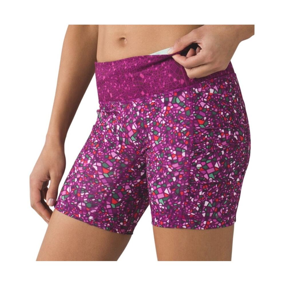 Lululemon Speed Track Ruched Side Paradise Geometric Plum Multi Color Shorts